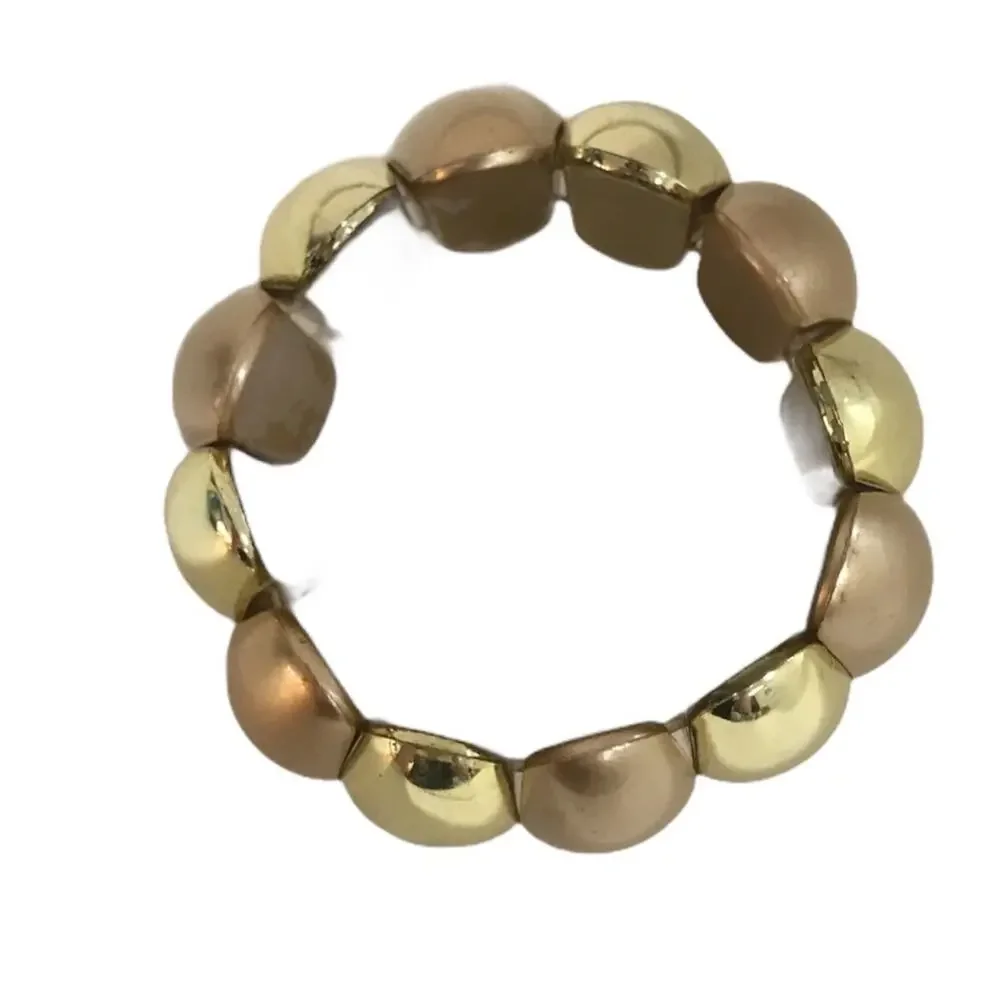 Costume Jewelry Stretch Bracelet Alternating Shiny and Matte Gold 2” Wide